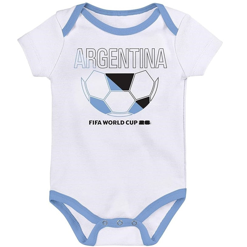 FIFA World Cup 2026 Argentina 3 Pack Creeper Onesie Bodysuit Set - Newborn/Infant