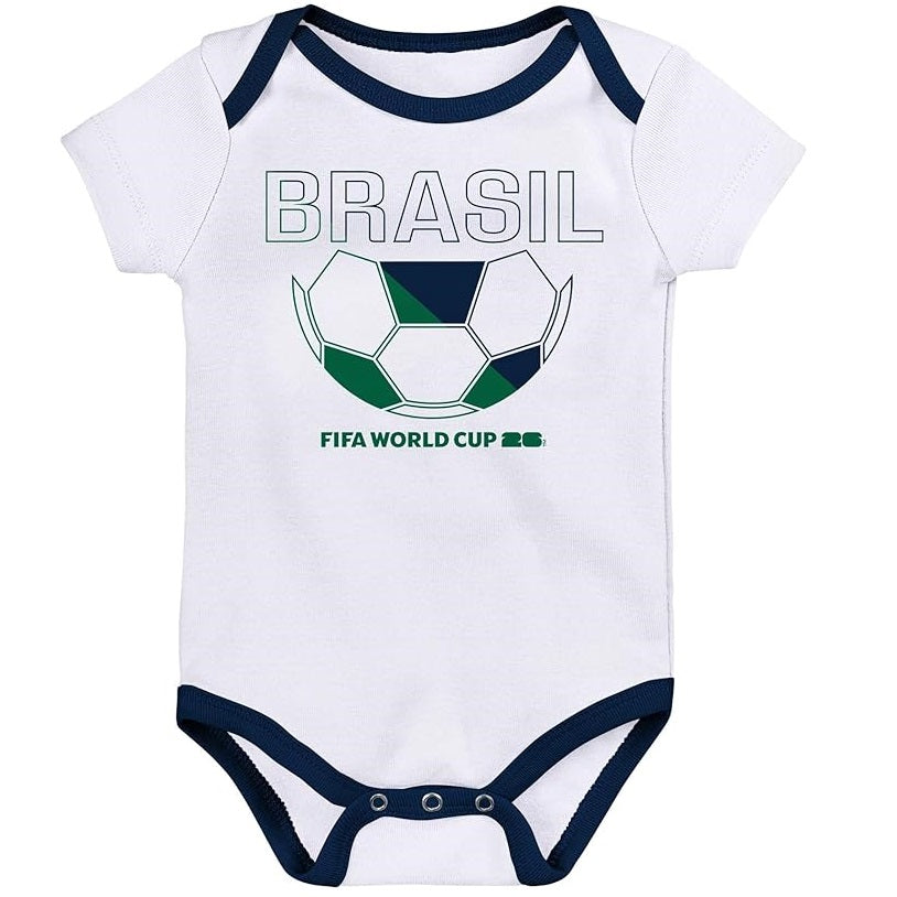 FIFA World Cup 2026 Brazil 3 Pack Creeper Onesie Bodysuit Set - Newborn/Infant