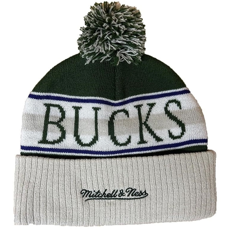 Milwaukee Bucks Mitchell & Ness Hardwood Classics Cuffed Knit Pom Hat