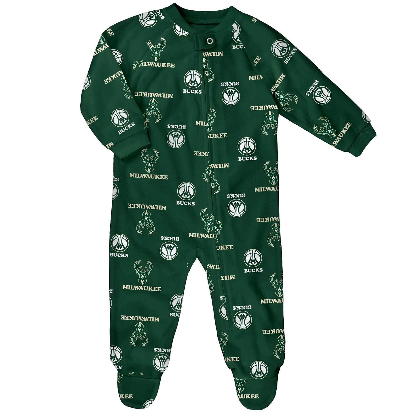 Milwaukee Bucks Raglan Full Zip Coverall Sleeper Onesie - Newborn/Infant
