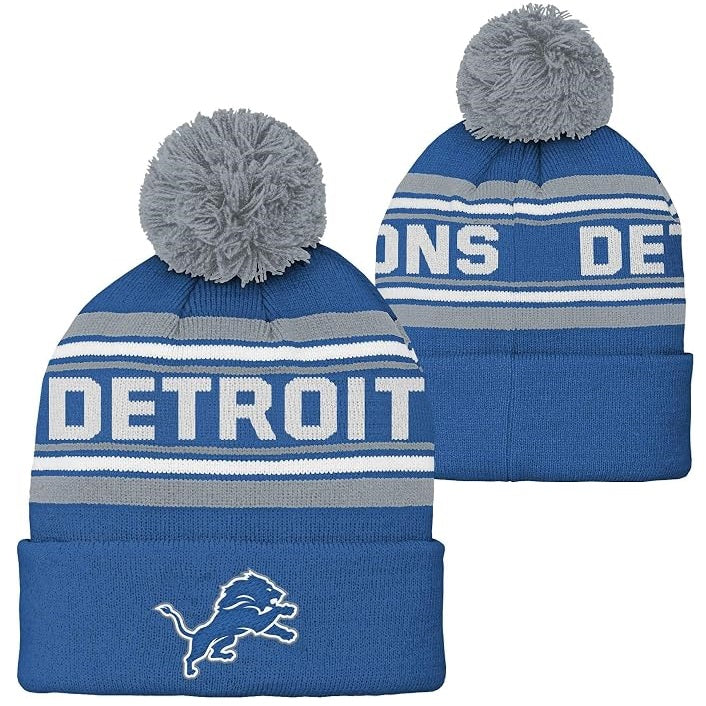 Detroit Lions Youth Jacquard Cuffed Pom Knit Hat