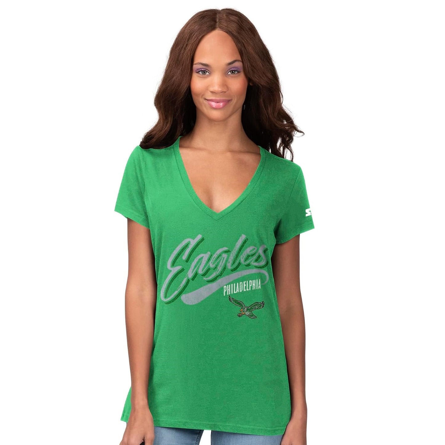 Philadelphia Eagles Women's Distressed Script V-Neck T-Shirt