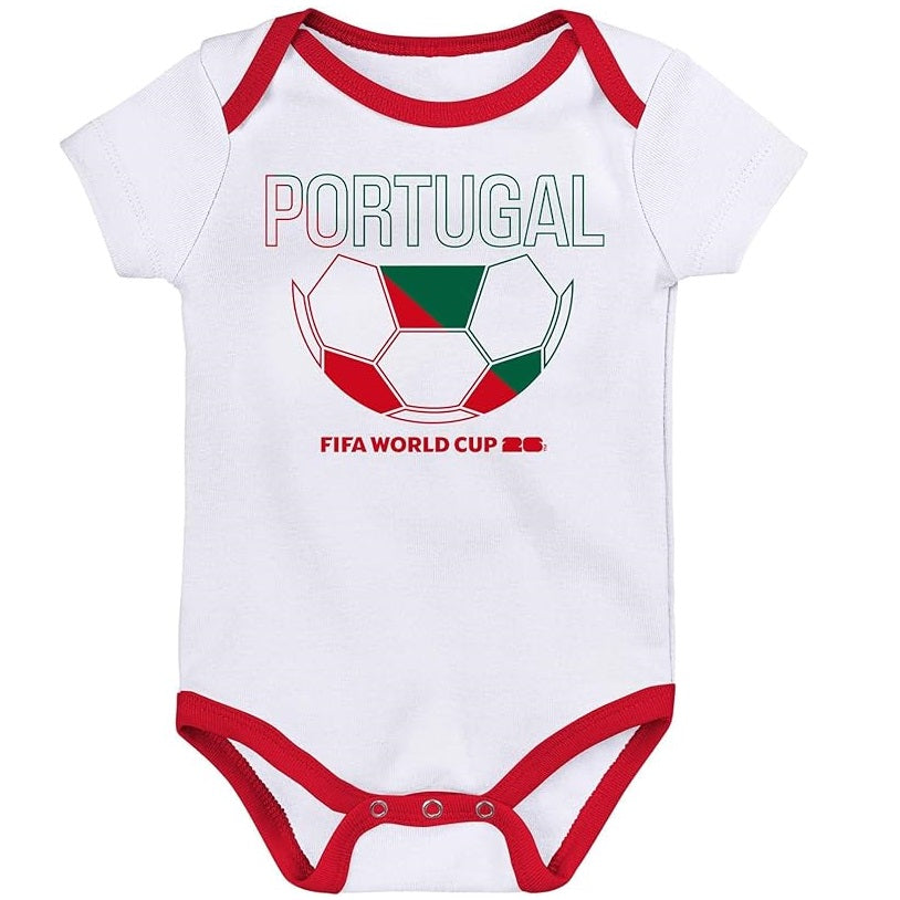 FIFA World Cup 2026 Portugal 3 Pack Creeper Onesie Bodysuit Set - Newborn/Infant