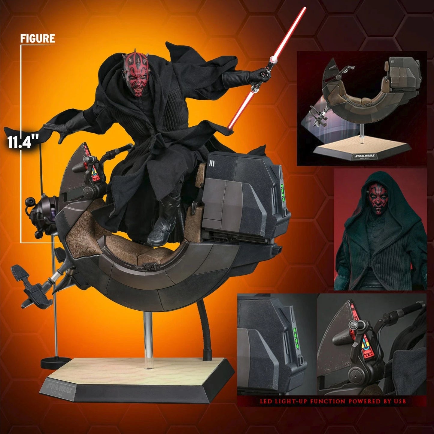 Hot Toys Star Wars Phantom Menace MMS749 Darth Maul w/Speeder 1/6 Scale