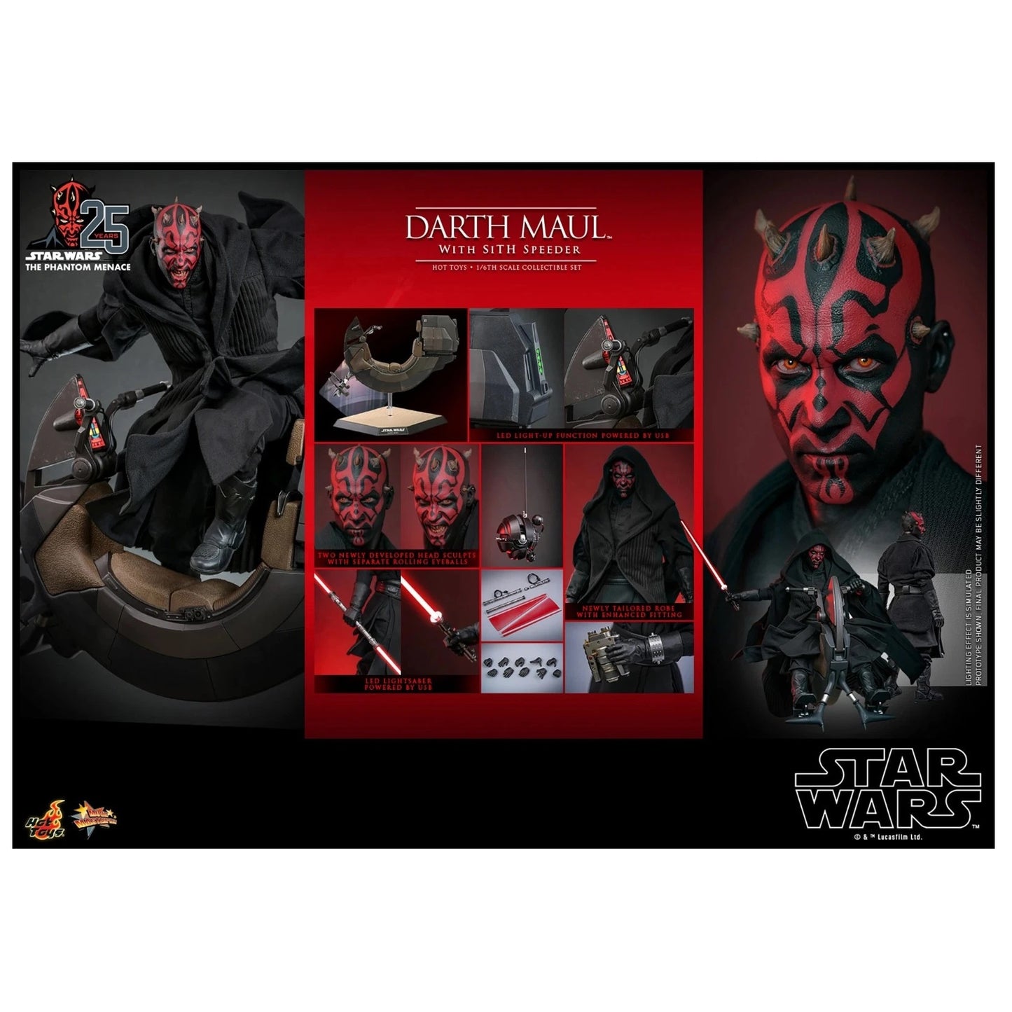 Hot Toys Star Wars Phantom Menace MMS749 Darth Maul w/Speeder 1/6 Scale