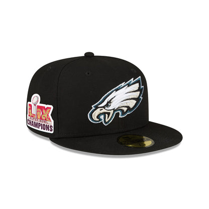 Philadelphia Eagles New Era Super Bowl LIX Champions Side Patch 59FIFTY Fitted Hat - Black