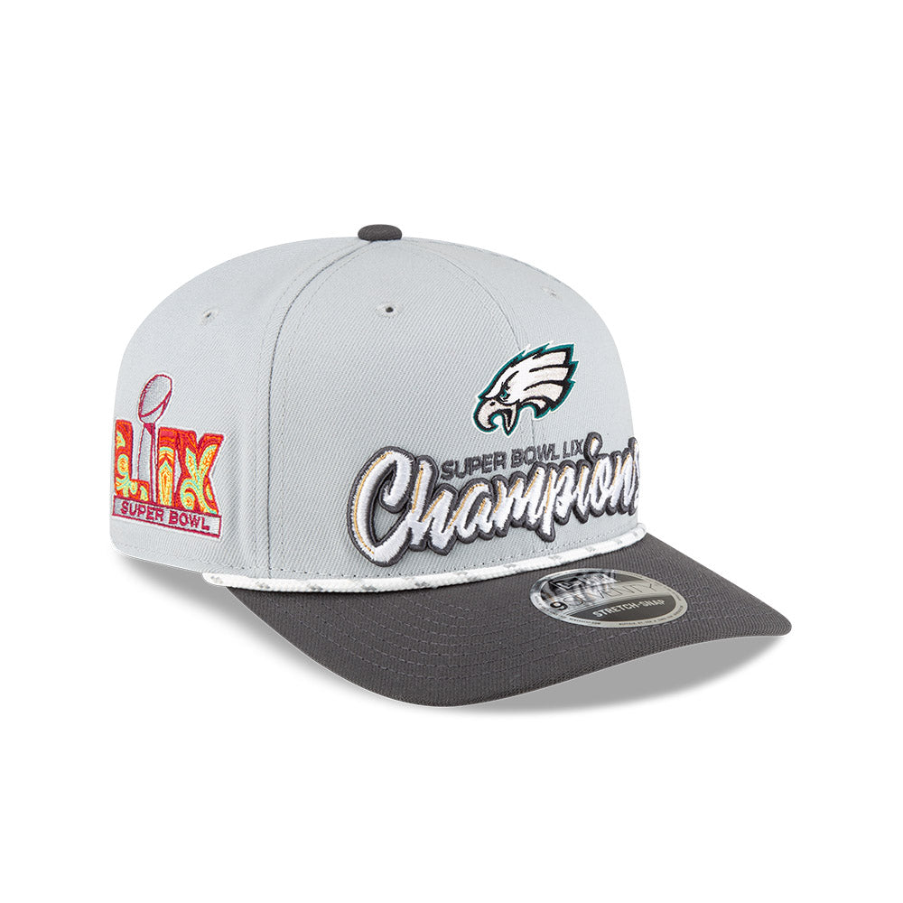 Philadelphia Eagles New Era Super Bowl LIX Champions Locker Room Trophy Collection 9SEVENTY Rope Adjustable Hat - Gray/Charcoal