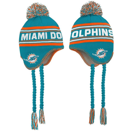 Miami Dolphins Youth Jacquard Tassle Pom Knit Hat