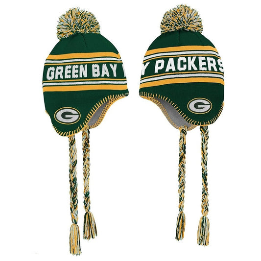 Green Bay Packers Youth Jacquard Tassle Pom Knit Hat