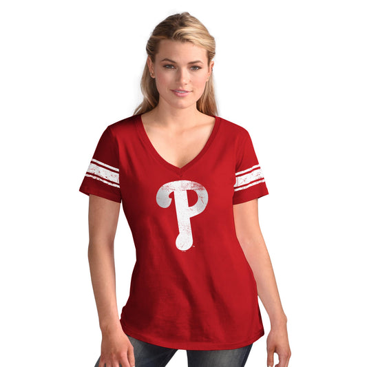 Camiseta de mujer con cuello en V y diseño desgastado de los New York Yankees Ballpark