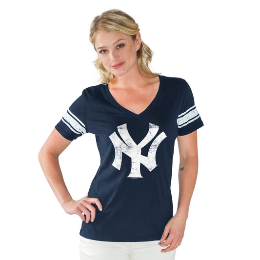 New York Yankees Women's Distressed Ballpark V-Neck T-Shirt