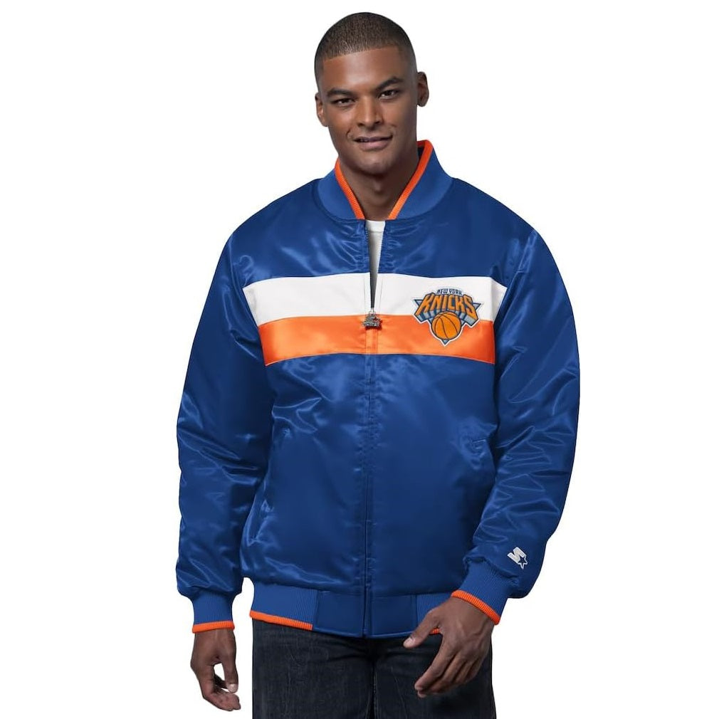 New York Knicks STARTER Men's Full Zip Ambassador Satin Varsity Jacket