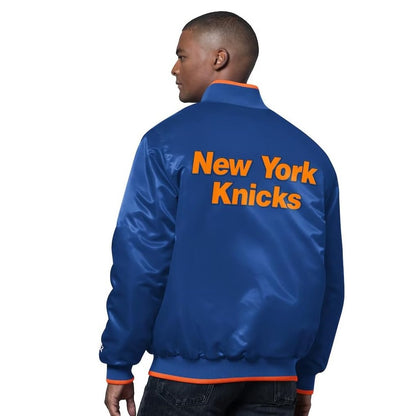 New York Knicks STARTER Men's Full Zip Ambassador Satin Varsity Jacket