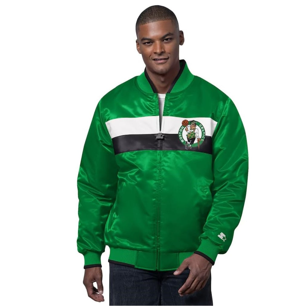 Boston Celtics STARTER Men's Full Zip Ambassador Satin Varsity Jacket