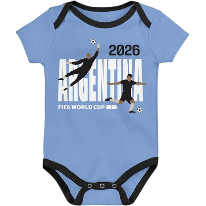 FIFA World Cup 2026 Argentina 3 Pack Creeper Onesie Bodysuit Set - Newborn/Infant