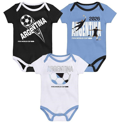FIFA World Cup 2026 Argentina 3 Pack Creeper Onesie Bodysuit Set - Newborn/Infant