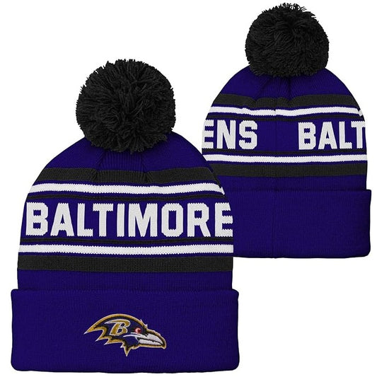 Baltimore Ravens Youth Jacquard Cuffed Pom Knit Hat