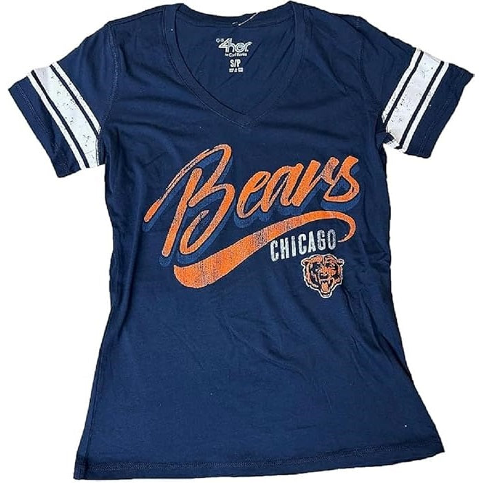 Chicago Bears Women's Distressed Script V-Neck T-Shirt