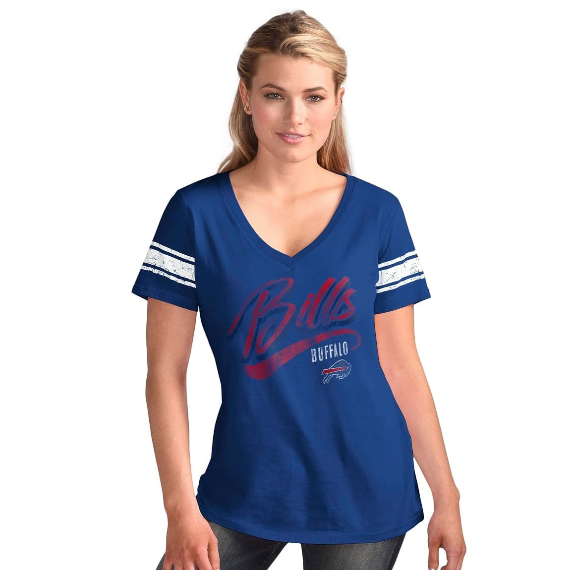 Buffalo Bills Women's Distressed Script V-Neck T-Shirt