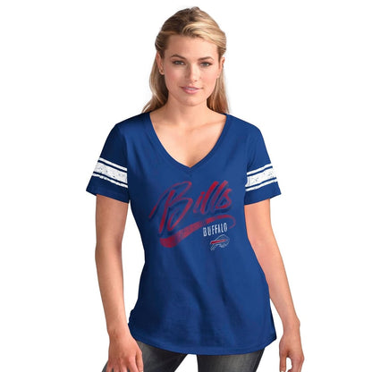 Buffalo Bills Women's Distressed Script V-Neck T-Shirt