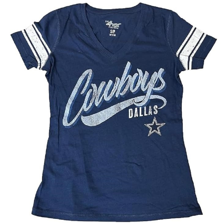 Dallas Cowboys Women's Distressed Script V-Neck T-Shirt
