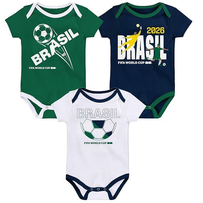 FIFA World Cup 2026 Brazil 3 Pack Creeper Onesie Bodysuit Set - Newborn/Infant