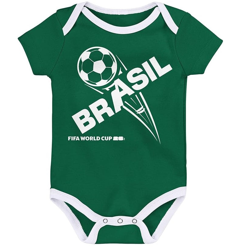 FIFA World Cup 2026 Brazil 3 Pack Creeper Onesie Bodysuit Set - Newborn/Infant