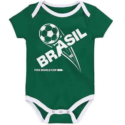 FIFA World Cup 2026 Brazil 3 Pack Creeper Onesie Bodysuit Set - Newborn/Infant