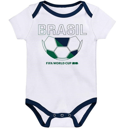 FIFA World Cup 2026 Brazil 3 Pack Creeper Onesie Bodysuit Set - Newborn/Infant