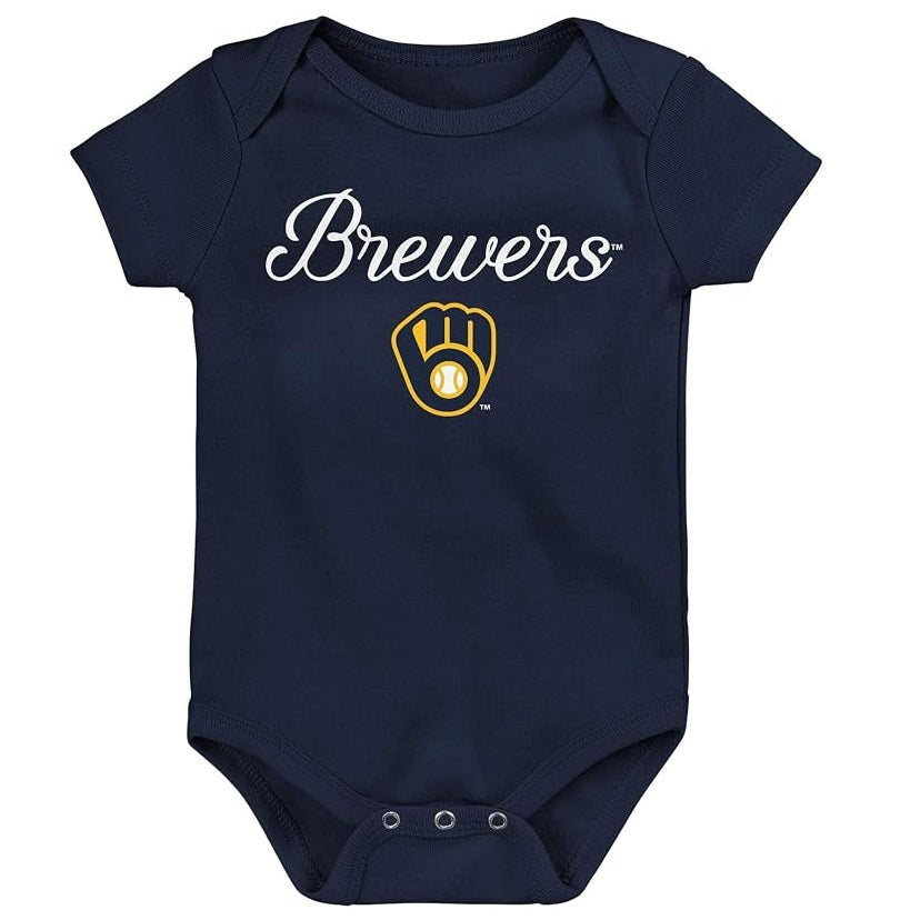 Milwaukee Brewers Team Logo Wordmark Creeper Romper Onesie - Newborn/Infant