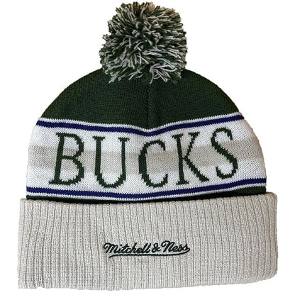 Milwaukee Bucks Mitchell & Ness Hardwood Classics Cuffed Knit Pom Hat