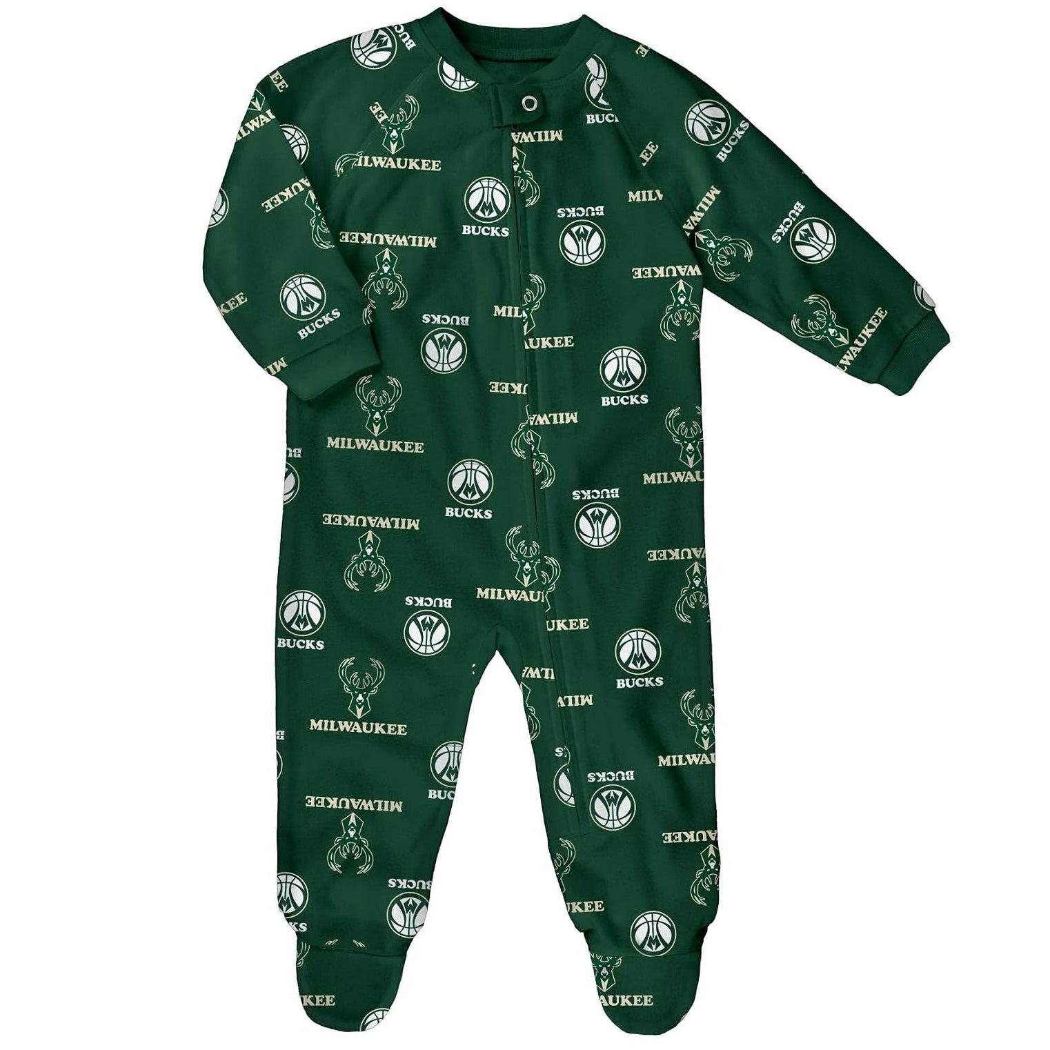 Milwaukee Bucks Raglan Full Zip Coverall Sleeper Onesie - Newborn/Infant