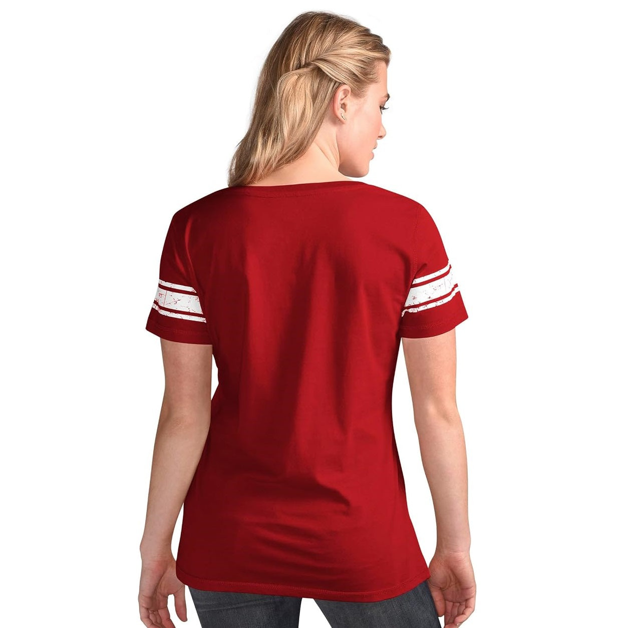 Tampa Bay Buccaneers Women's Distressed Script V-Neck T-Shirt