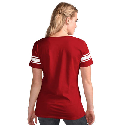 Tampa Bay Buccaneers Women's Distressed Script V-Neck T-Shirt