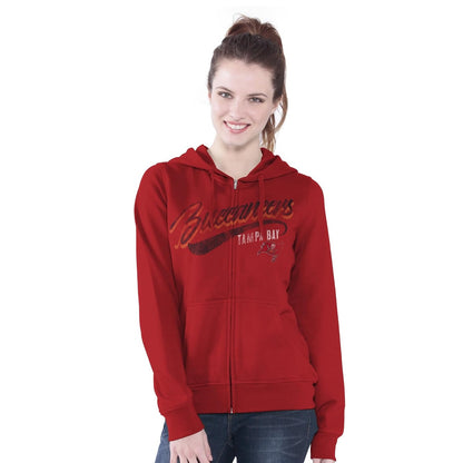 Tampa Bay Buccaneers Women's Distressed Script Full Zip Fleece Hoodie Sweatshirt