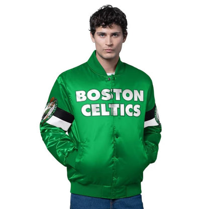 Boston Celtics STARTER Men's Full Snap Triple Option Satin Varsity Jacket