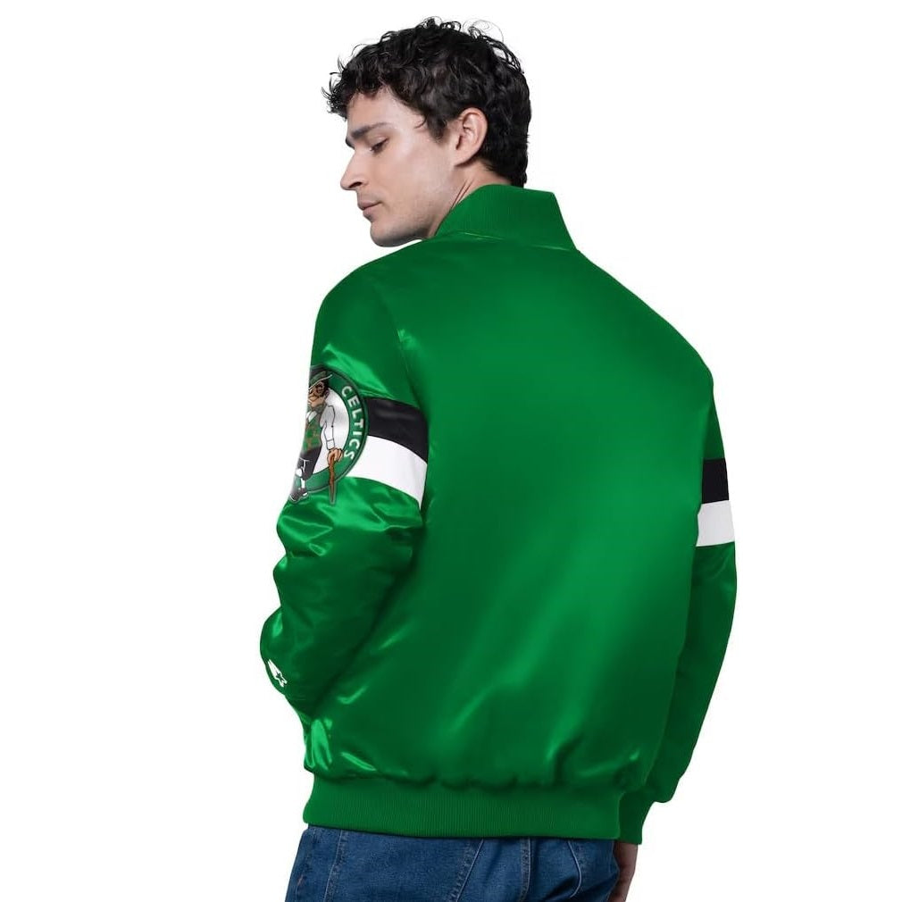 Boston Celtics STARTER Men's Full Snap Triple Option Satin Varsity Jacket