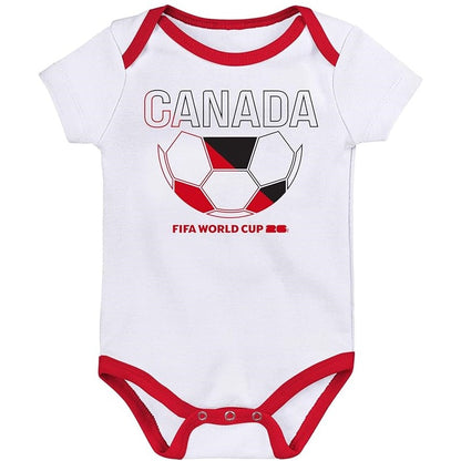 FIFA World Cup 2026 Canada 3 Pack Creeper Onesie Bodysuit Set - Newborn/Infant