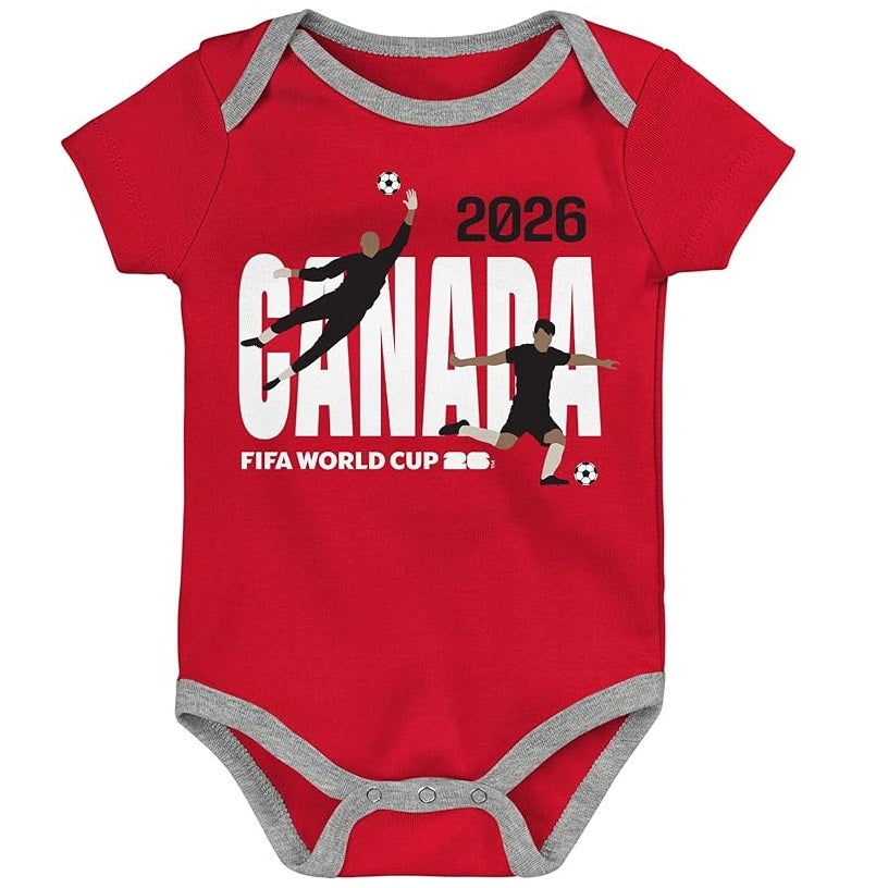 FIFA World Cup 2026 Canada 3 Pack Creeper Onesie Bodysuit Set - Newborn/Infant