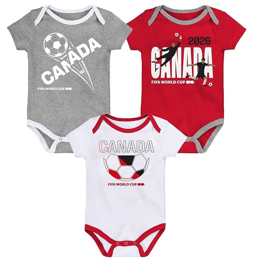FIFA World Cup 2026 Canada 3 Pack Creeper Onesie Bodysuit Set - Newborn/Infant