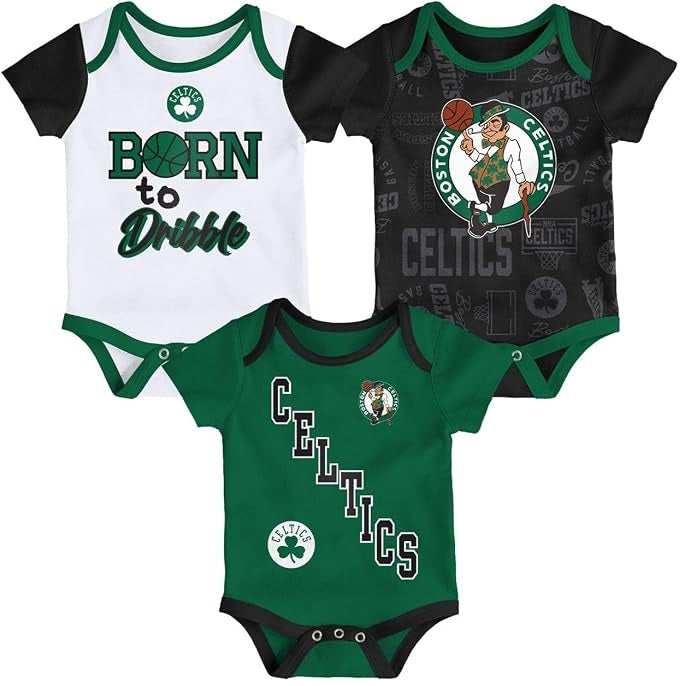 Boston Celtics 3 Pack Born To Hoop Creeper Onesie Bodysuit Set - Newborn/Infant