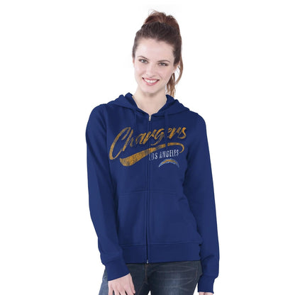 Los Angeles Chargers Women's Distressed Script Full Zip Fleece Hoodie Sweatshirt