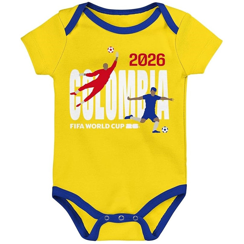 FIFA World Cup 2026 Colombia 3 Pack Creeper Onesie Bodysuit Set - Newborn/Infant