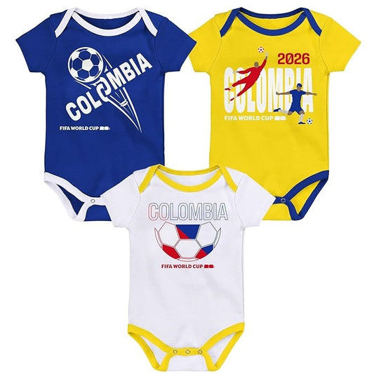 FIFA World Cup 2026 Colombia 3 Pack Creeper Onesie Bodysuit Set - Newborn/Infant