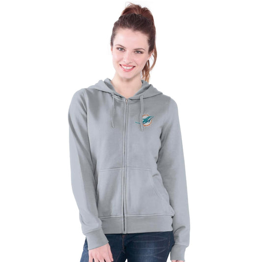 Miami Dolphins Women's Distressed Full Zip Fleece Hoodie Sweatshirt