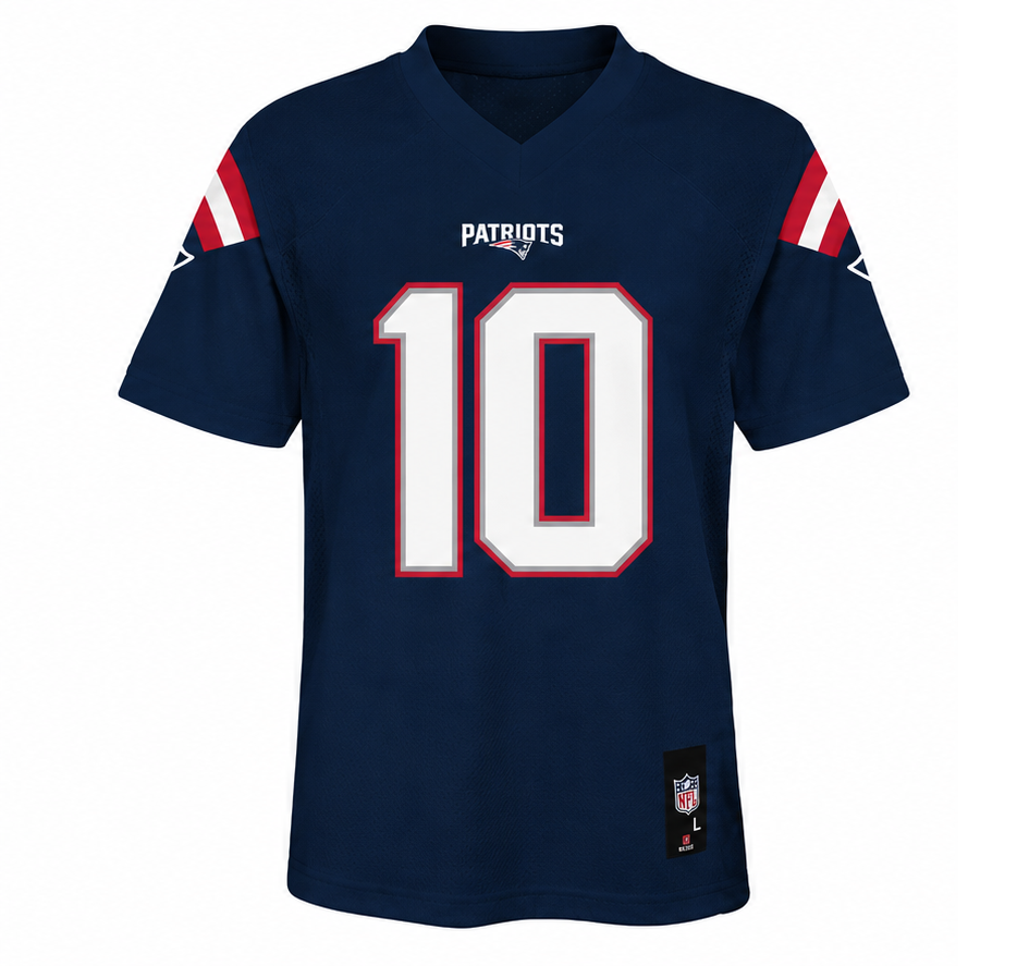 Outerstuff Youth Boys Drake Maye New England Patriots Navy Replica Jersey - Front