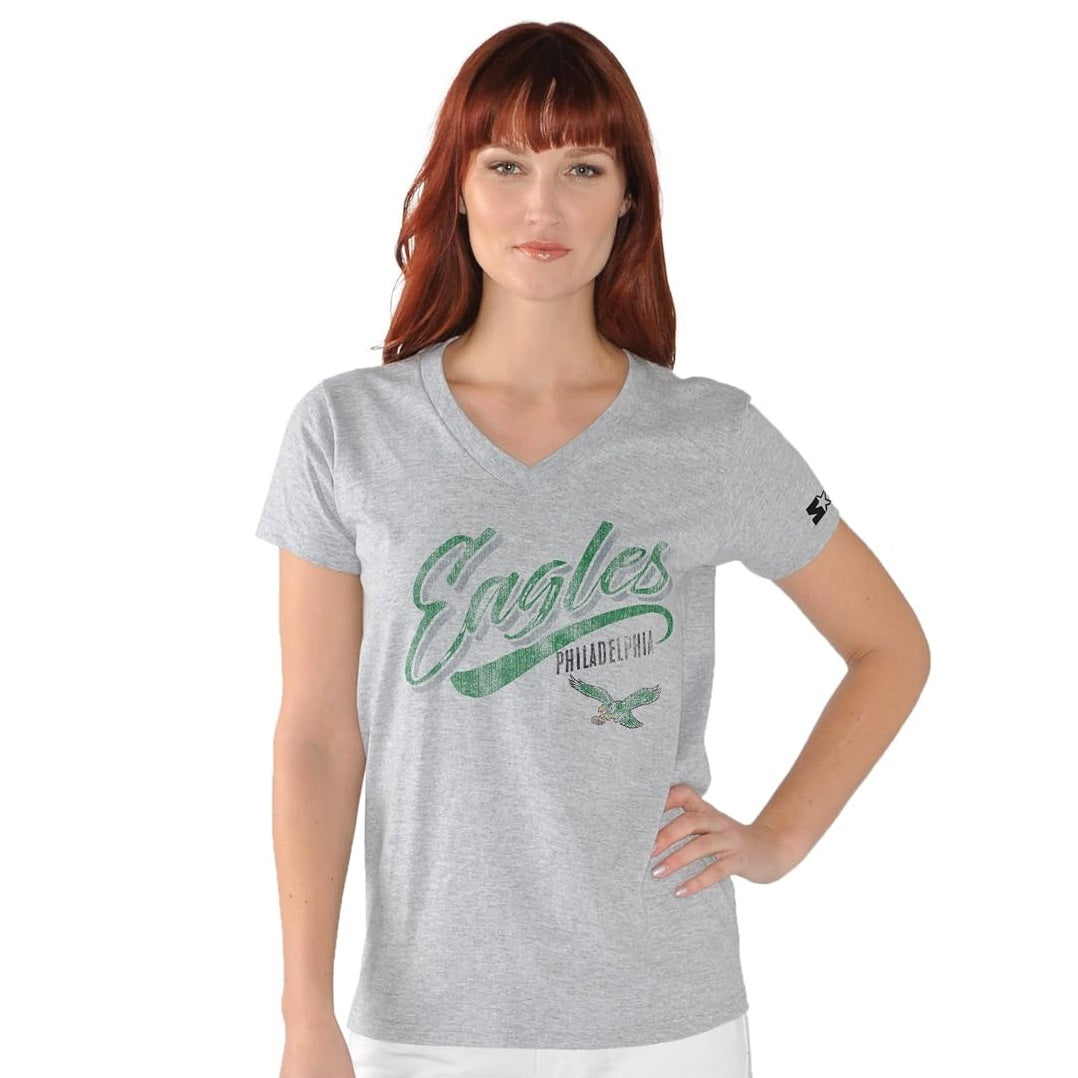 Philadelphia Eagles Women's Distressed Script V-Neck T-Shirt