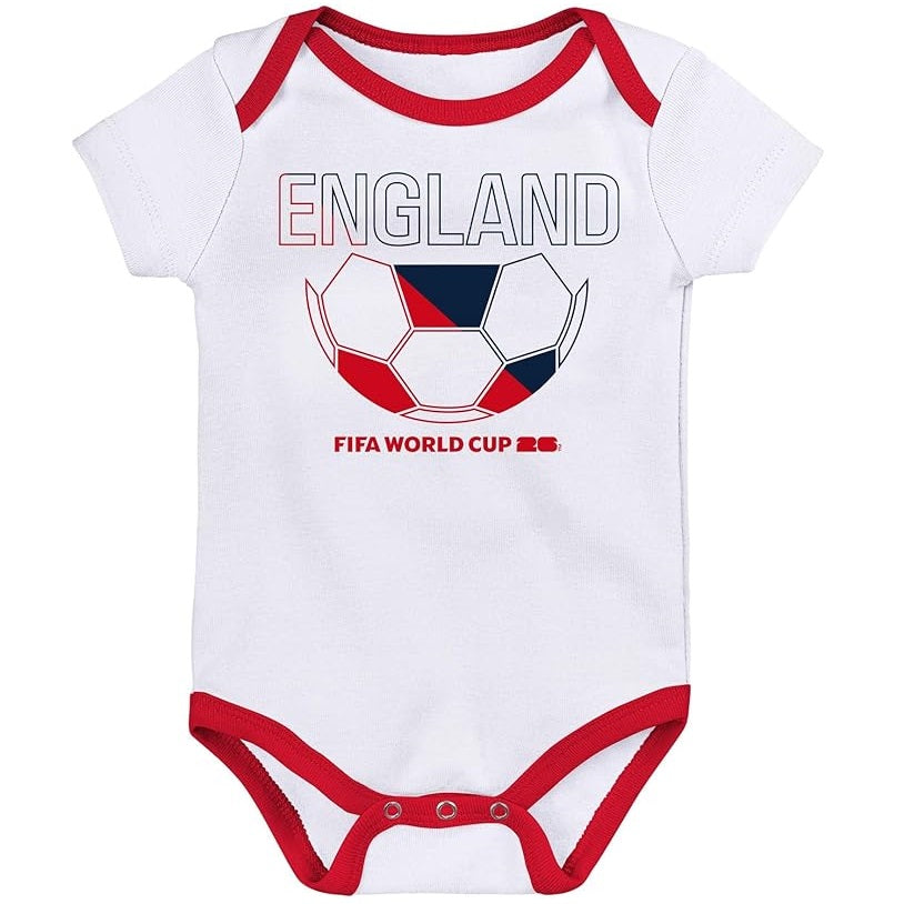 FIFA World Cup 2026 England 3 Pack Creeper Onesie Bodysuit Set - Newborn/Infant