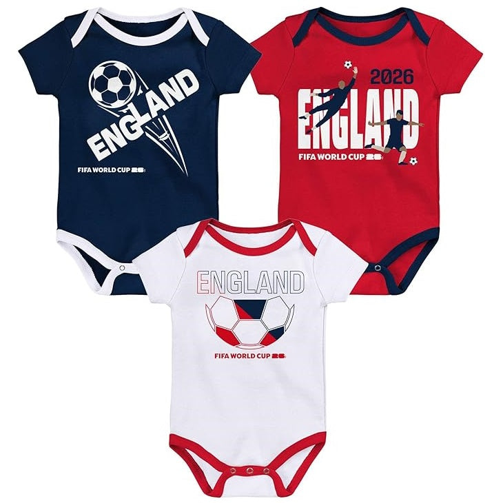 FIFA World Cup 2026 England 3 Pack Creeper Onesie Bodysuit Set - Newborn/Infant