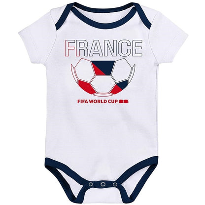 FIFA World Cup 2026 France 3 Pack Creeper Onesie Bodysuit Set - Newborn/Infant